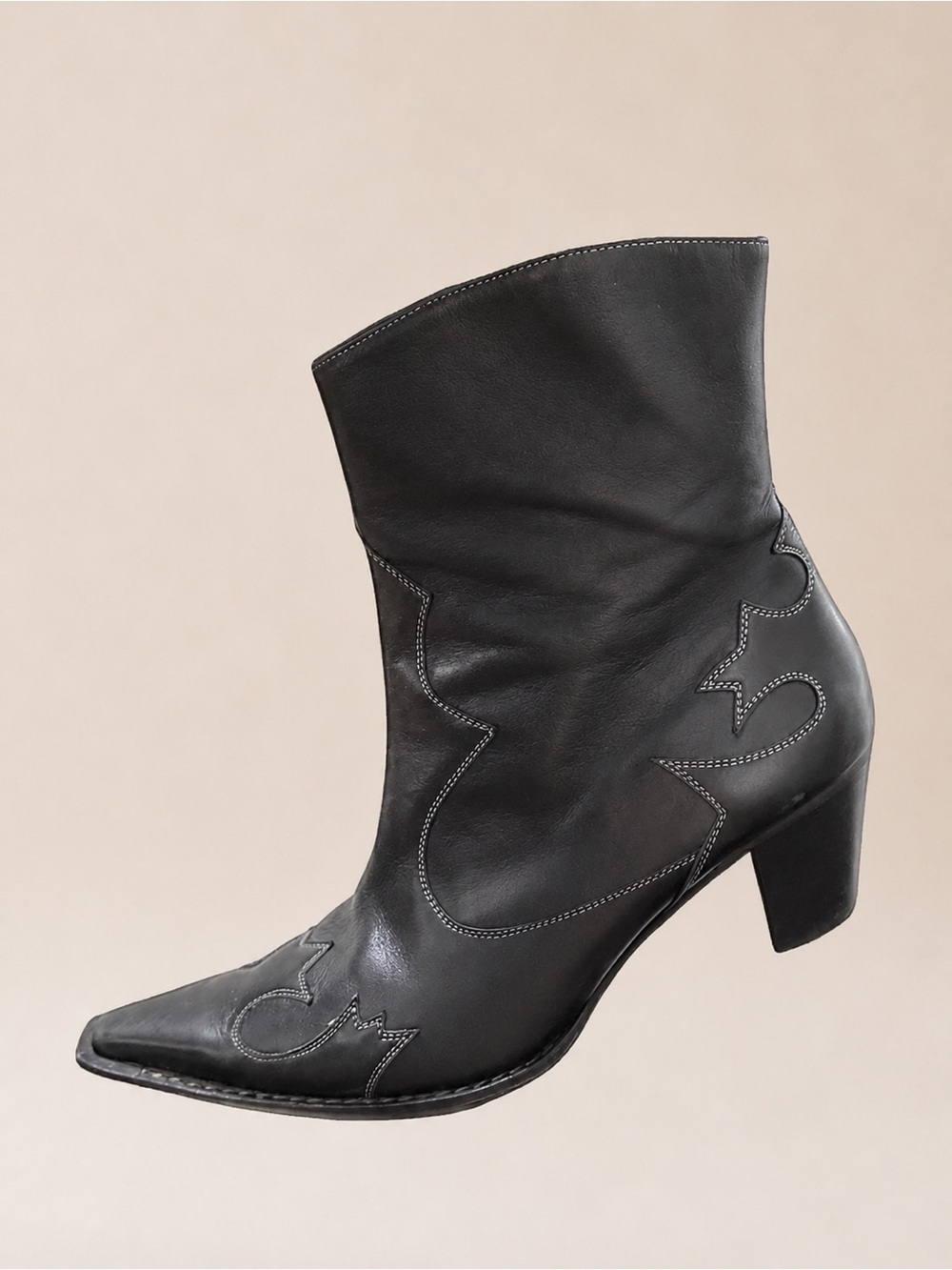 VINTAGE PAUL GREEN Western Cowgirl Cowboy Black Leather Pointed Toe Ankle Boots - Picture 4 of 16